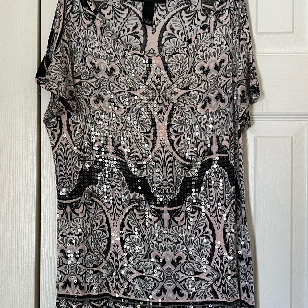 INC International Concepts Black and White Graphic Oversized Blouse